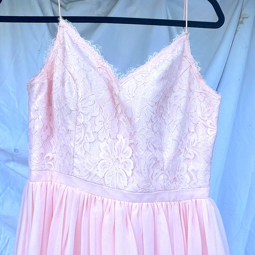 Light pink weddington way bridesmaid dress.